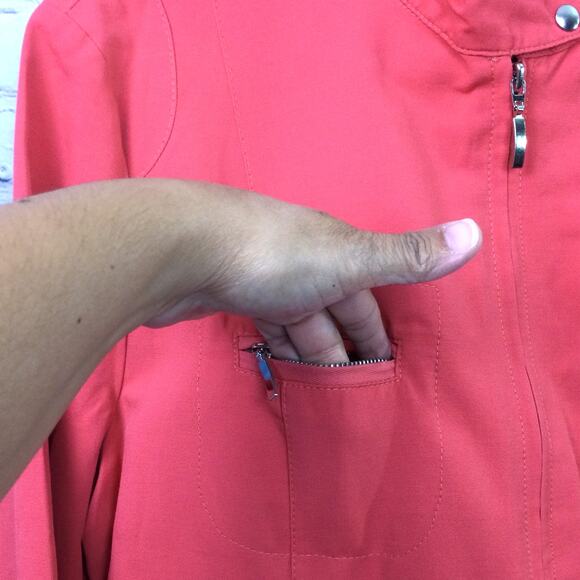 Oltre Women's Mock Neck Flap Pocket Zippered Lightweight Orange Jacket Size 14 - Picture 7 of 15